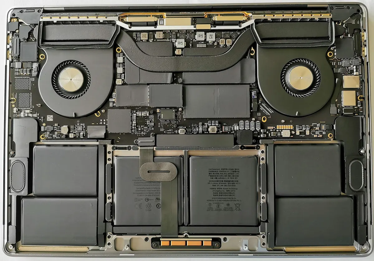 Inside view of a laptop showing components relevant when you speed up a slow laptop